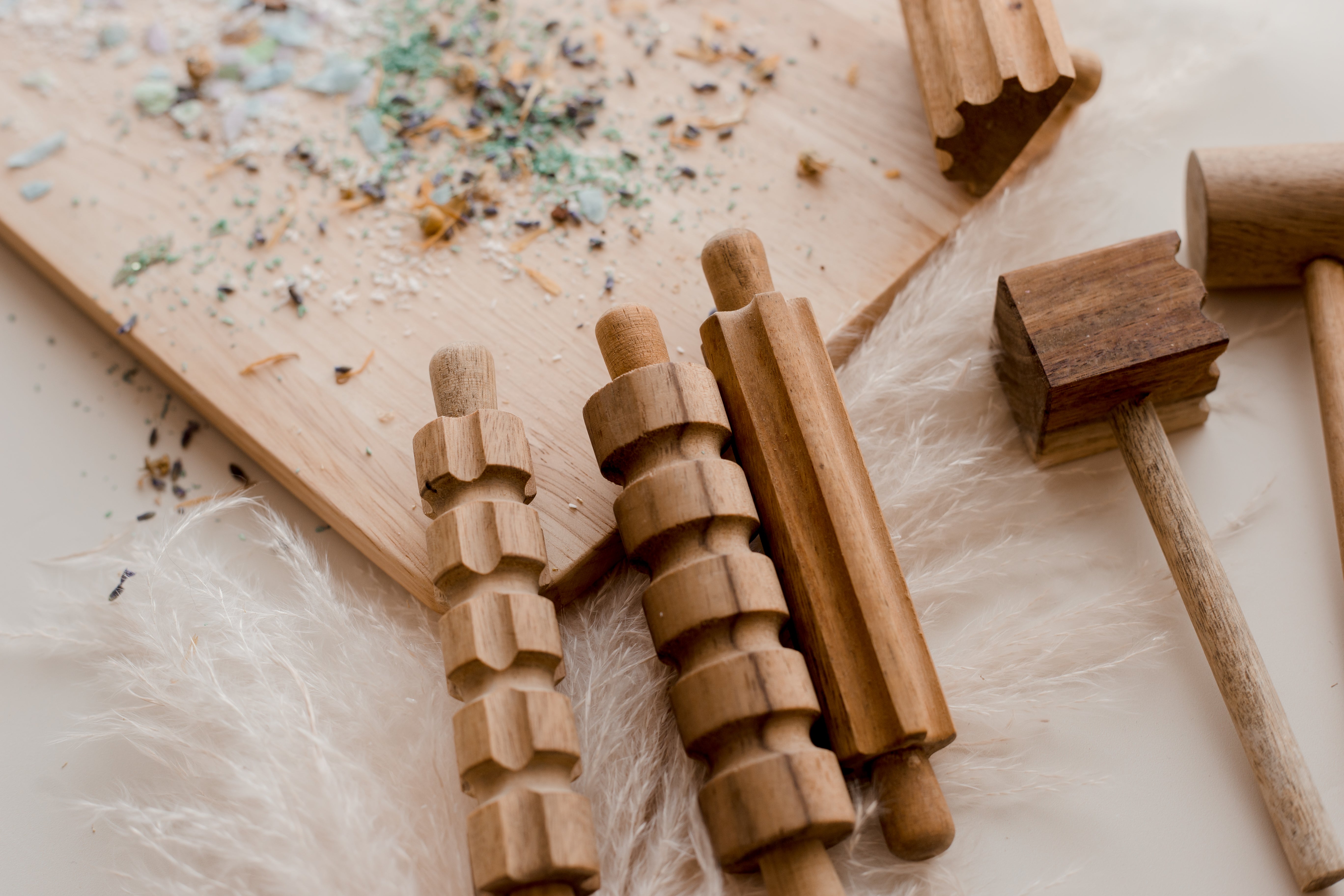 Wooden playdough tool set
